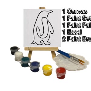 Canvas and paints 3x3” art party favor pack and activity penguin theme