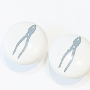 Pair 1.5”  Pliers tool drawer knobs Pulls white ceramic plumber construction