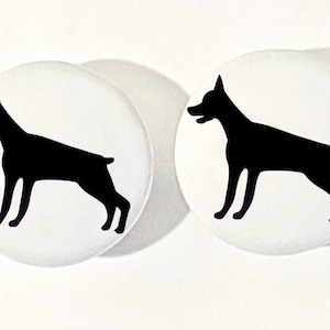 Pair 1.5” Doberman dog drawer knobs Pulls white ceramic