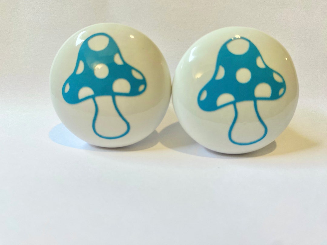 Mushroom Drawer Knobs Pulls White Ceramic Fungi Pair 1.5 Etsy