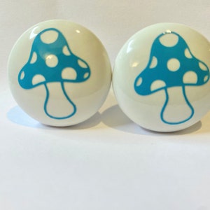 Mushroom drawer knobs Pulls white ceramic fungi Pair 1.5”