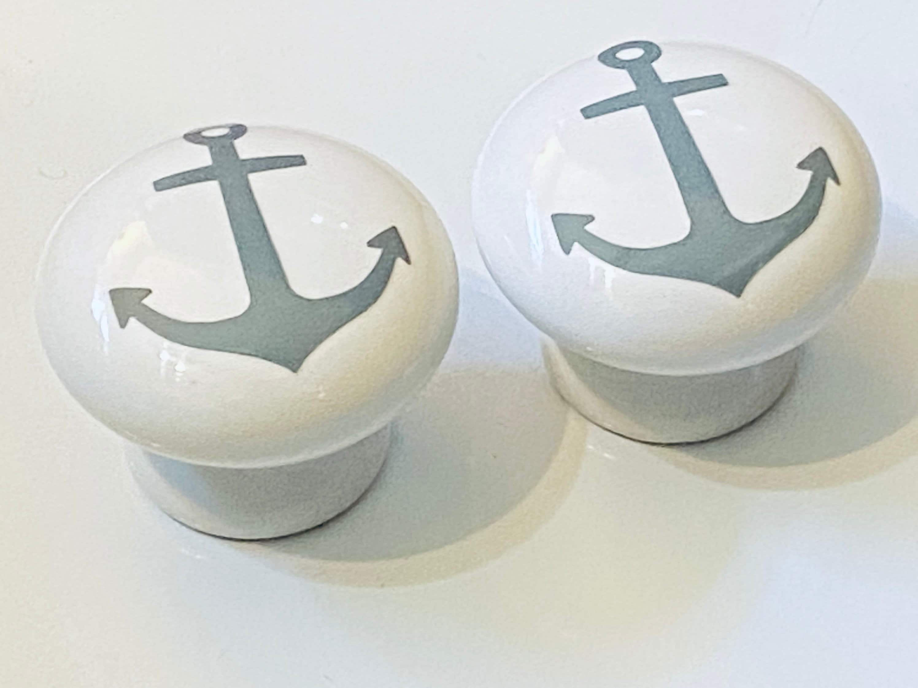 Pair 1.5 Nautical Drawer Knobs Pulls White Ceramic Etsy UK