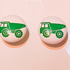 Pair 1.5” Dump Truck farm construction equipment drawer knobs pulls white ceramic truck