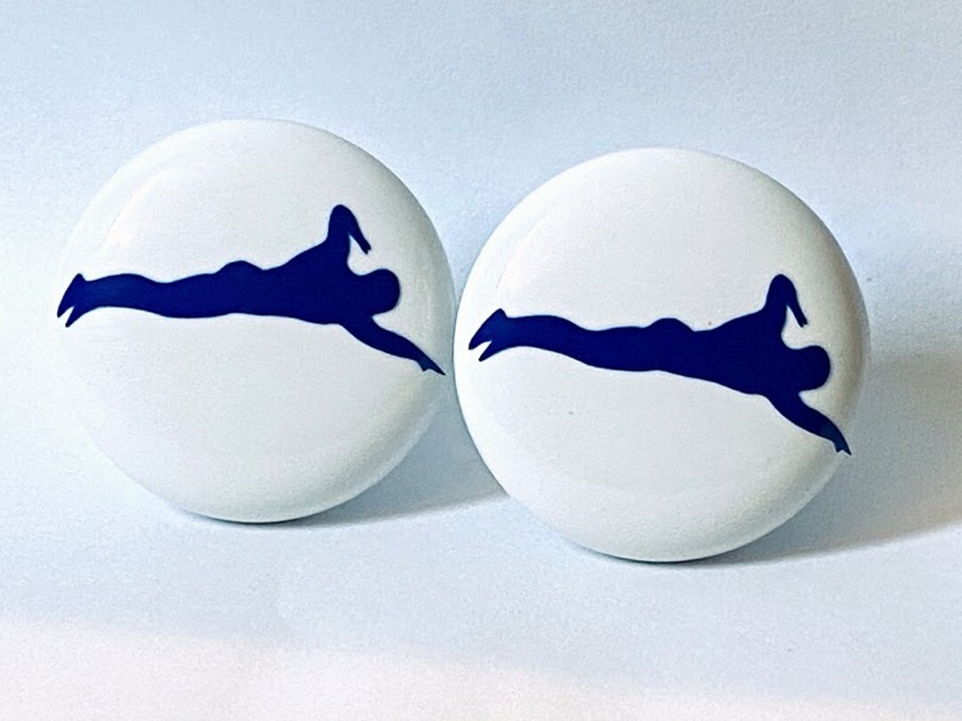 Pair 1.5” Swimmer Drawer Knobs | White Ceramic Pulls With Swimming ...