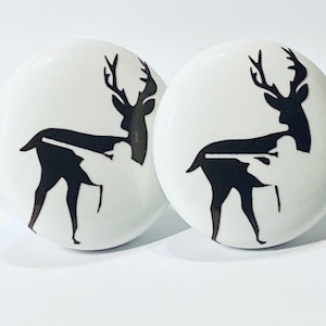 Pair 1.5” Deer Hunter Drawer Knobs – White Ceramic Hunting-Themed Pulls