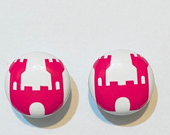 Pair 1.5” Castle drawer knobs pulls white Princess ceramic