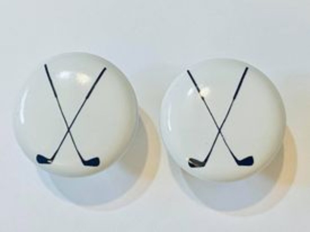 Pair 1.5 Golf Clubs Golfer Drawer Knobs Pulls White Ceramic Etsy