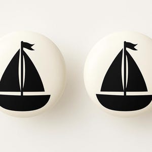 Pair 1.5” Sailboat Drawer Knobs – White Ceramic Pulls for Kids’ Rooms
