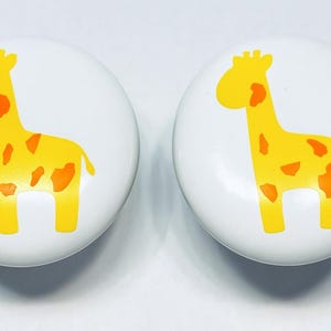 Giraffe Ceramic Drawer Pulls – Set of 2 White 1.5” Animal Knobs | Safari Nursery or Jungle Cabinet Hardware
