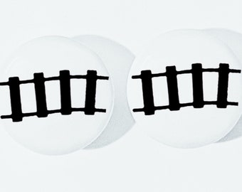Pair 1.5” Train tracks dresser drawer knobs pulls white ceramic