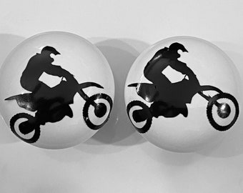 Pair 1.5” Dirt Bike motorcycle drawer knobs Pulls white ceramic