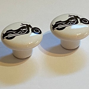 Pair 1.5 Motorcycle biker drawer knobs Pulls white ceramic Black