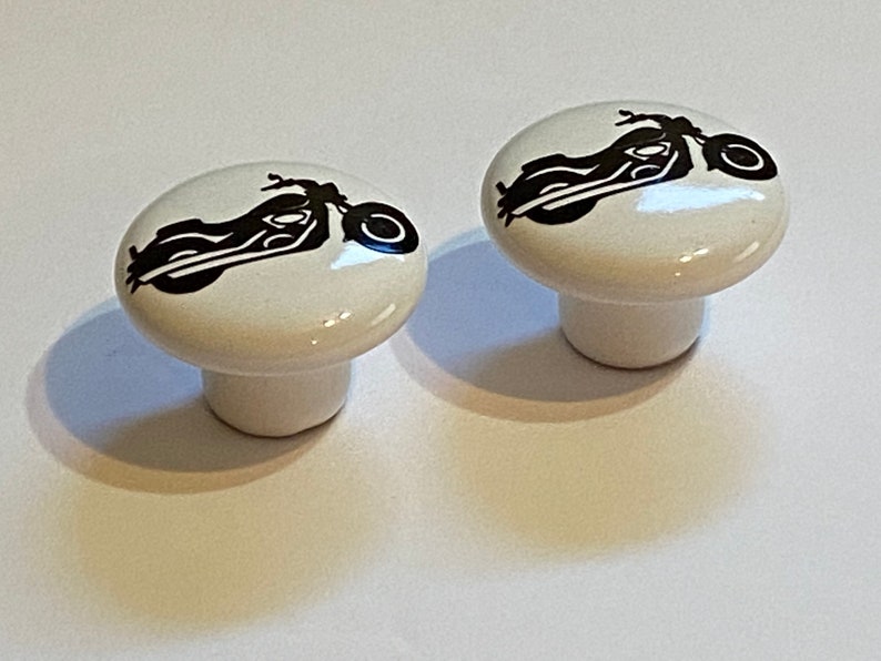 Pair 1.5 Motorcycle biker drawer knobs Pulls white ceramic Black