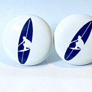 Pair of 1.5” Surfer Drawer Knobs – White Ceramic Pulls – Coastal Beach Decor
