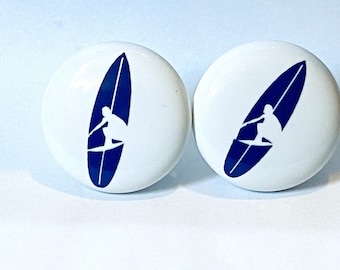 Pair 1.5” Surfboard drawer knobs Pulls white ceramic