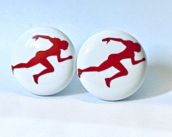 Pair 1.5” Runner male or female sports drawer knobs Pulls white ceramic