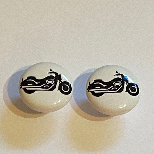 Pair 1.5” Motorcycle biker drawer knobs Pulls white ceramic