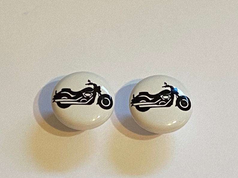 Pair 1.5 Motorcycle biker drawer knobs Pulls white ceramic image 1