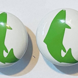 Pair of 1.5” Fish Drawer Knobs – Ceramic Cabinet Pulls for Fisherman or Nautical Décor