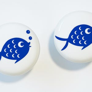 Pair of 1.5” Fish Drawer Knobs – White Ceramic Pulls – Aquatic Theme Cabinet Hardware