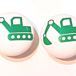 Pair 1.5” Front End Loader Drawer Knobs – White Ceramic Farm & Construction Truck Pulls