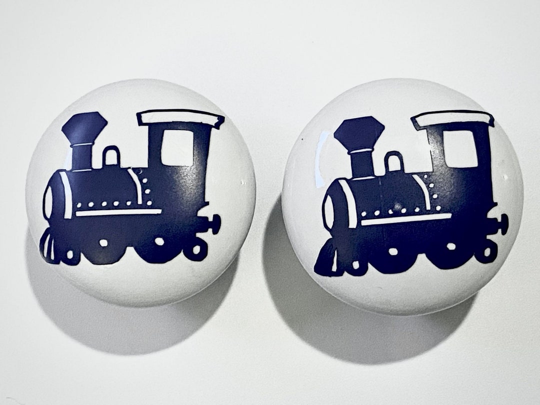 Model Train Drawers Pair of 1.5” Train Drawer Knobs – White Ceramic Dresser Pulls ...
