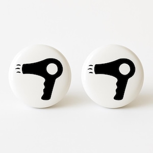 Pair 1.5” Hair Dryer Drawer Knobs Pulls – White Ceramic Beauty Salon Decor, Hair Stylist Gift, Beautician Drawer Pull Handles