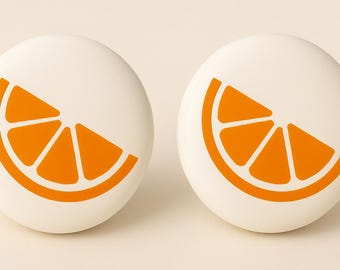 Pair of 1.5” Orange, Lemon, or Lime Fruit Drawer Knobs – White Ceramic Cabinet Pulls – Citrus Kitchen Hardware