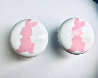 Paire 1.5 « Bunny lapin tiroir boutons d’armoire Tire en céramique blanche