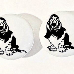 Pair 1.5” Basset Hound dog drawer knobs Pulls white ceramic