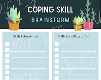 Coping Skill Worksheet Brainstorm Download - Trauma Therapy - CBT Worksheet - Printable Therapy Worksheet - Counseling