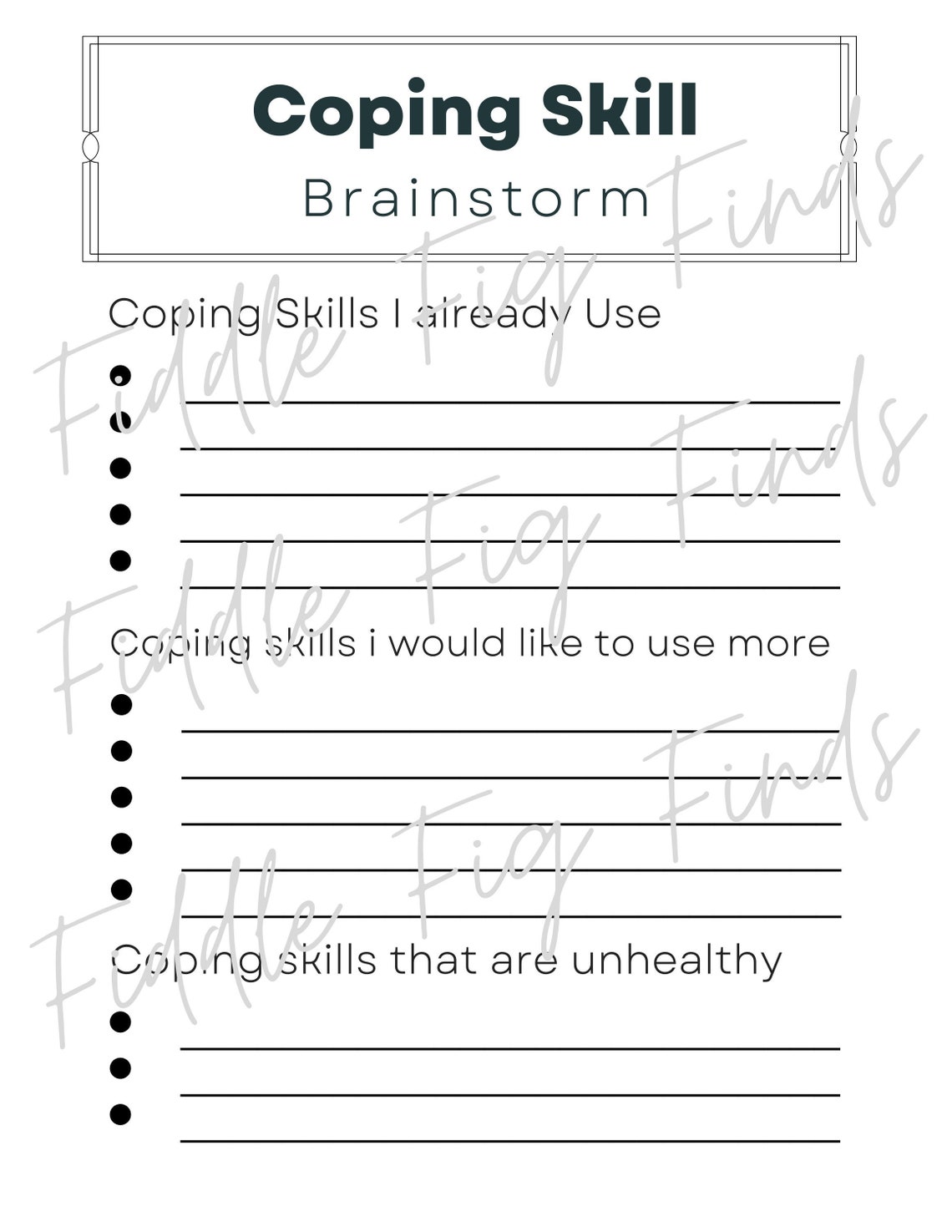 Coping Skill Worksheet Brainstorm Download Trauma Therapy CBT