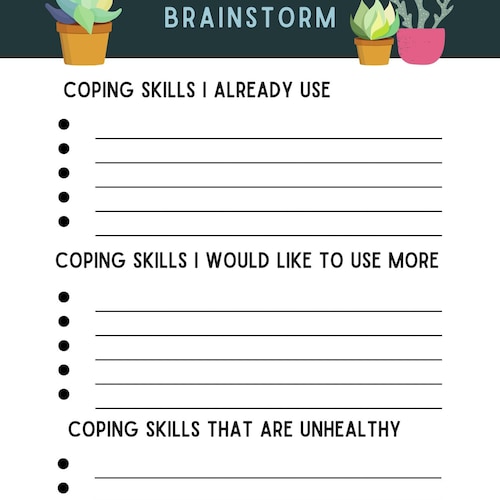 Coping Skill Worksheet Brainstorm Download Trauma Therapy Etsy Canada