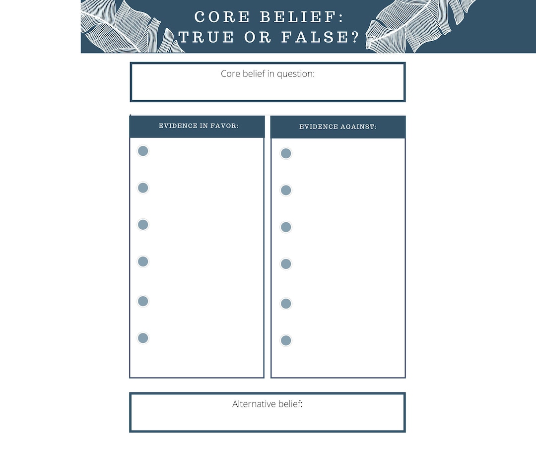 健康+医学 keywords CBT Therapy Core Belief Worksheet – Trauma Therapy – Printable