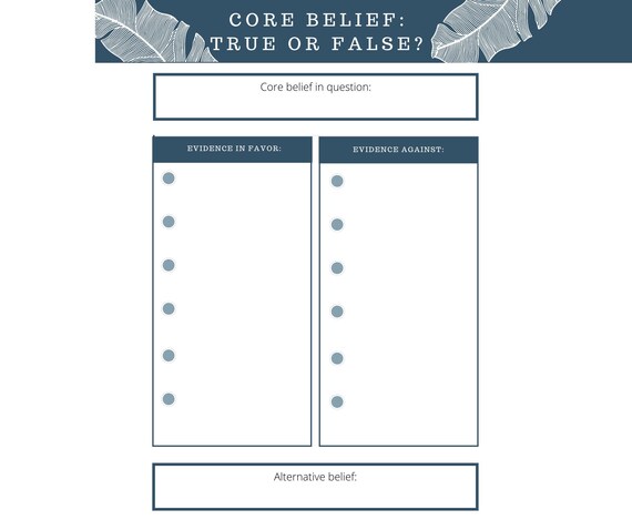 Therapy Core Belief Worksheet – Trauma Therapy – Printable