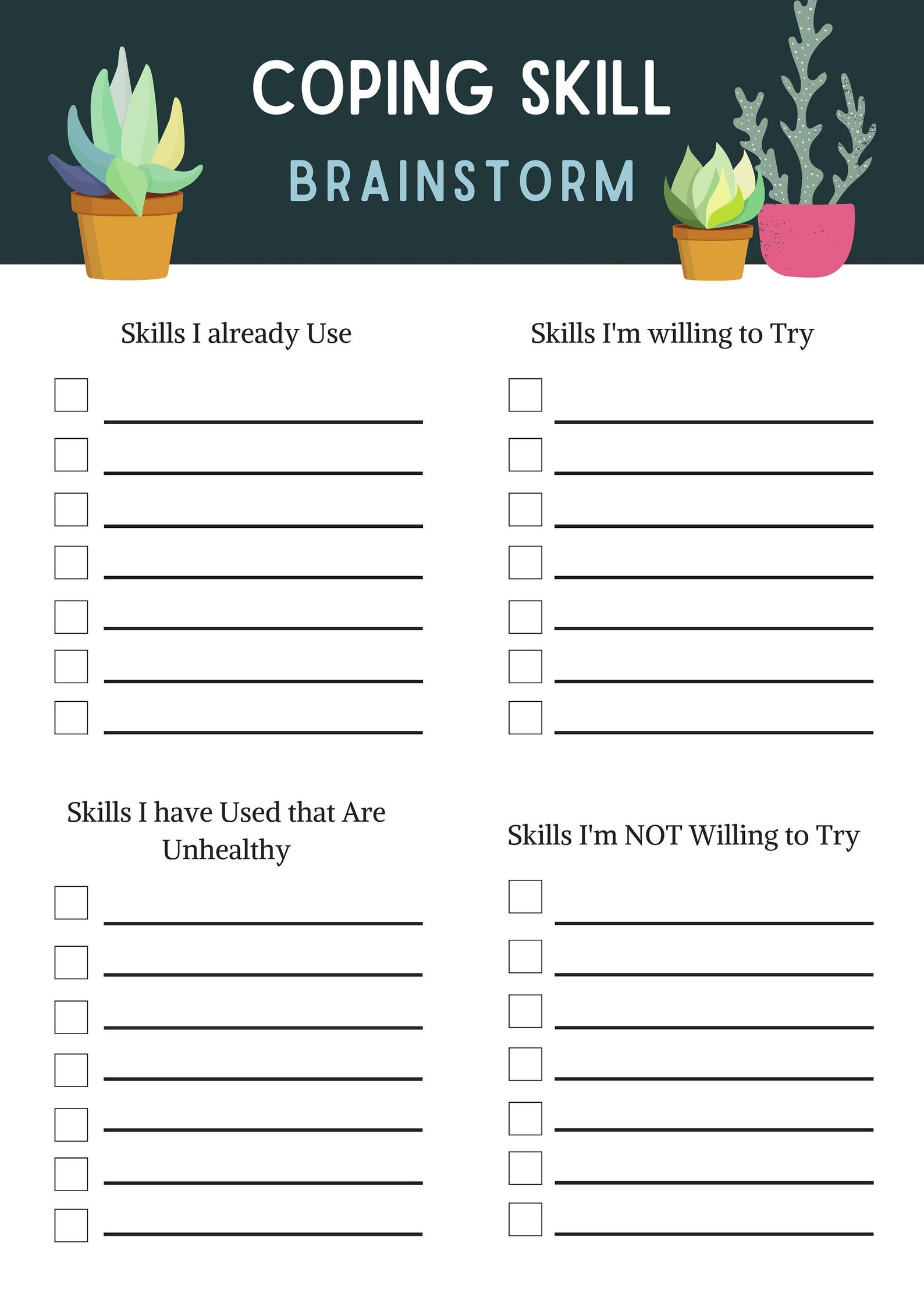 Coping Skill Worksheet Brainstorm Download Trauma Therapy CBT Coping Skill Worksheet Brainstorm Download Trauma Therapy CBT
