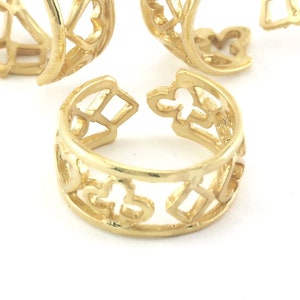 Adjustable Ring Gold Plated Brass Playing Cards Symbols, clubs , diamonds , hearts , and spades  (16.5mm 6US inner size ) OZ1694