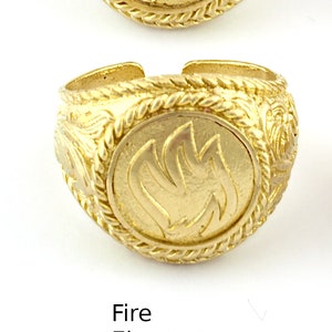 Raw Brass Four Elements Ring – Adjustable Size 9-12US -5337