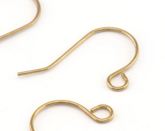 Fish hook Brass earring wire earring posts Raw brass 22mm (0.75mm wire thickness) 2258