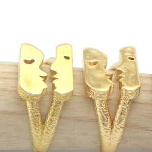 Face Faces Statement Ring Adjustable Raw Brass - Antique silver - Shiny silver - Shiny gold plated 4610
