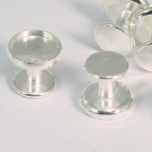 Silver plated cufflink 9x10mm 8mm setting Brass Studs, Shirt Collar Tuxedo Stud, 1964