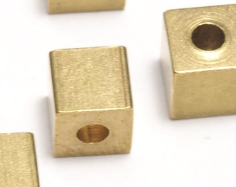 Raw Brass square cube stamping 4x4mm 2mm hole bab2 605