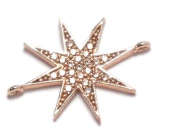 Rose Gold North Star Strass Anhänger, Micro Pave Charm (25 mm) -710