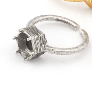 Hexagonal Brushed Edge Ring Base Adjustable Ring Blank Raw Brass, Antique silver, Shiny silver, Shiny gold plated (SS39 8mm blank) OZ4718