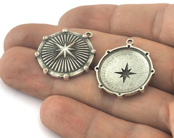 medallion charms Medallion Pendant Silver charms disc charm coin charms Dainty Antique Silver North Star charms North Star Pendant