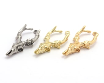 Animal Skull head pendant Raw brass,Antique silver or Shiny gold plated  37x15mm 4431