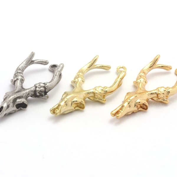 Animal Skull head pendant Raw brass,Antique silver or Shiny gold plated  37x15mm 4431