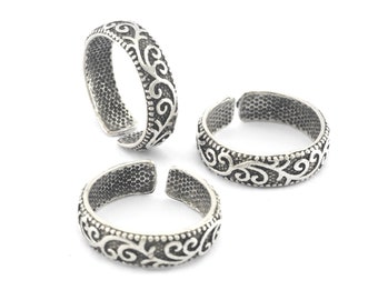 Minimalist Band Textured Adjustable Ring Antique Silver Plated Brass  (16-18mm 5.5-8US inner size) OZ3956