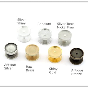 Cufflink Blank setting bezel making base 12x8mm 10mm setting studs, shirt collar tuxedo stud, Raw Rhodium Silver Gold Bronze Options 1697