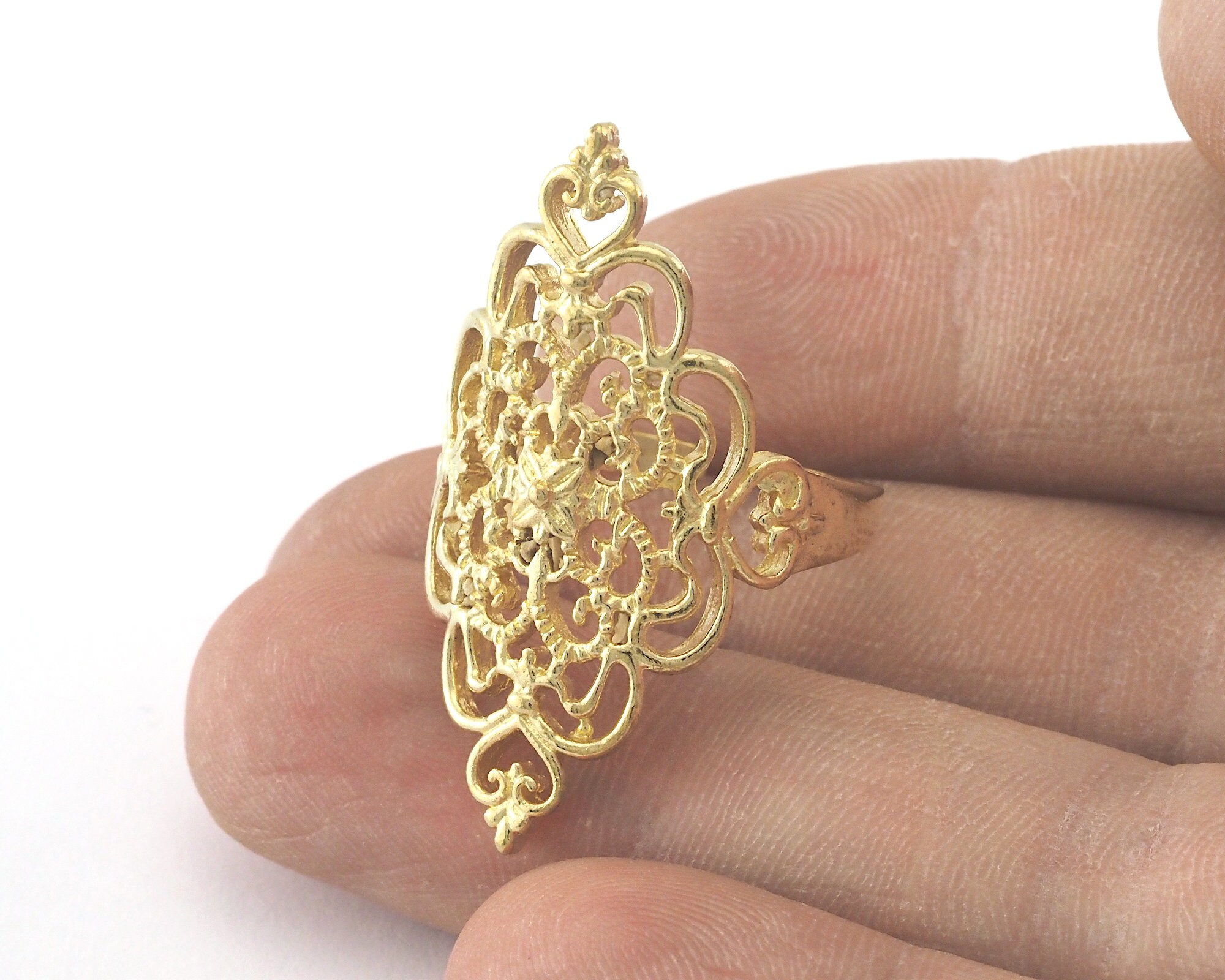 Filigree Shape Adjustable Ring Raw Brass (18mm 7.5US Inner